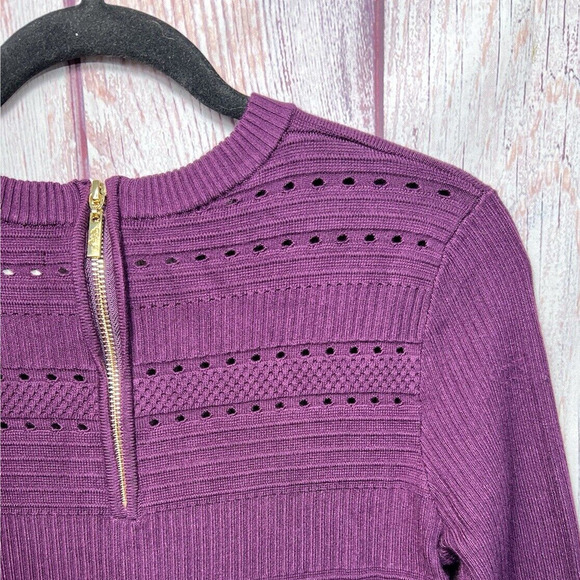 Eliza J Women's Wine Sweater Dress With Cutwork 3/4 Sleeve Fit & Flare Size L - Picture 6 of 13